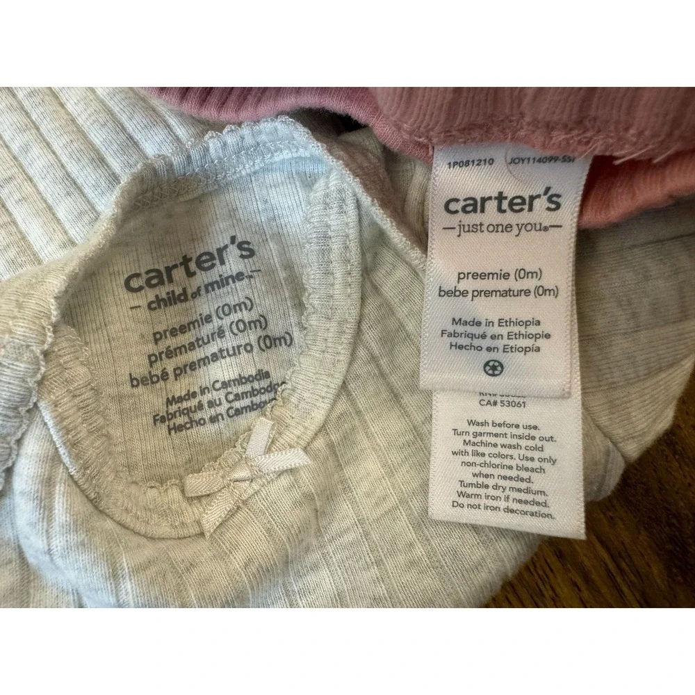 Carters‎ Baby Girl Preemie Pink Gray Ribbed Outfit Bodysuit Pants Solid Clothes